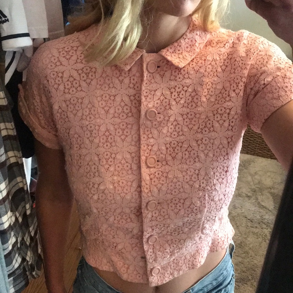 Pink Lace Vintage Button Up Shirt